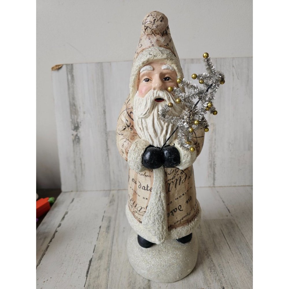 Shabby chic Santa tree glitter unique large Xmas decor 17" Tinsel tree